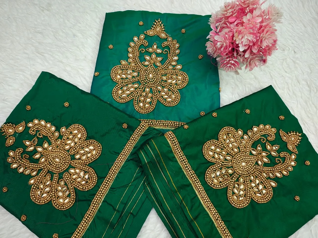Charming Bottle Green Buti Aari Blouse Affordable Elegant Ready to Stitch - Image 7