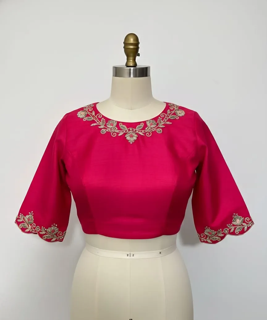 Charming Pink Boat Neck Aari  Maggam Blouse  Crafted for Bridal Grace