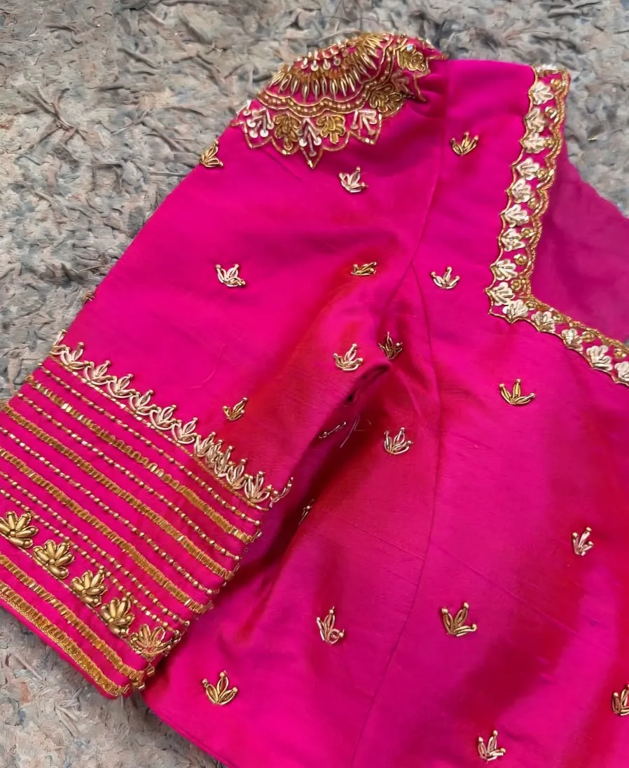 Designer Pink Zardosi Maggam Work Blouse Grand Yet Affordable Bridal Collection - Image 2