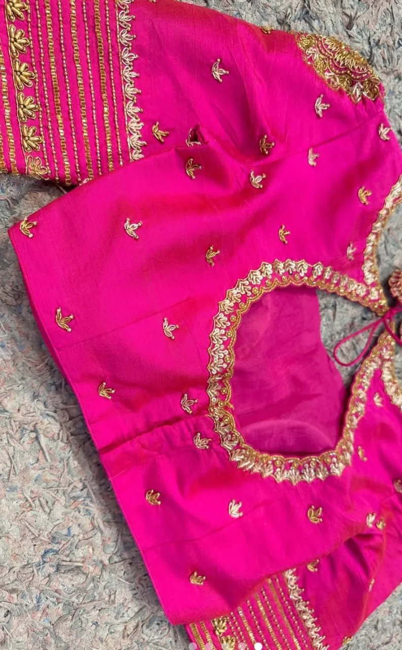 Designer Pink Zardosi Maggam Work Blouse Grand Yet Affordable Bridal Collection - Image 3