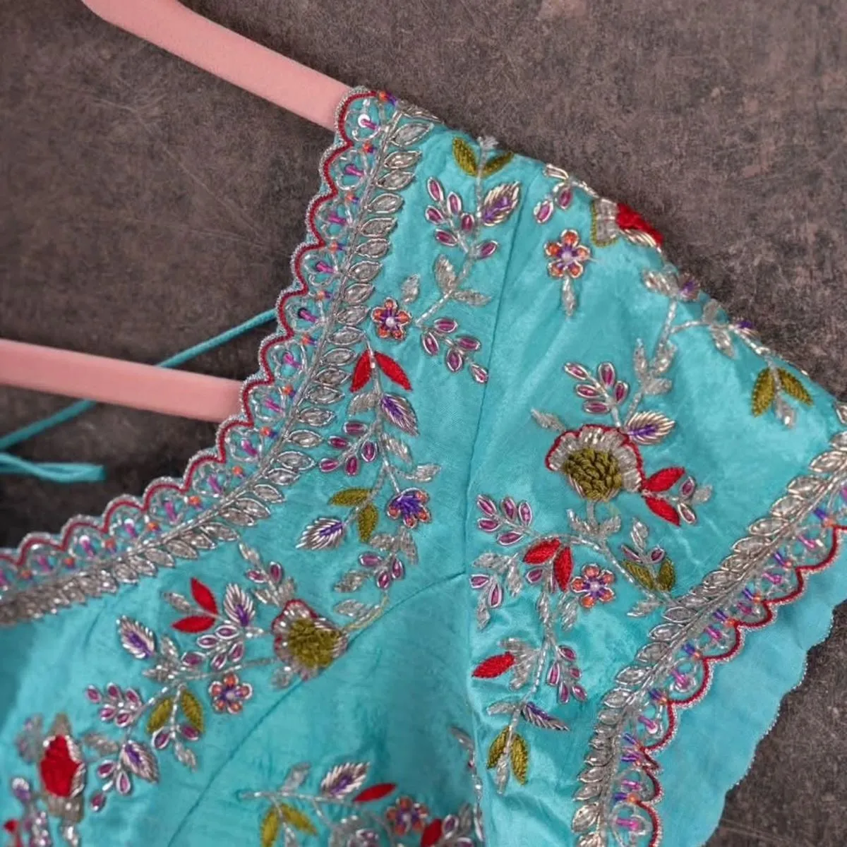 Designer Sly Blue Cutwork Maggam Work Bridal Blouse Premium Craftsmanship at Budget Price Custom Fit Available - Image 2