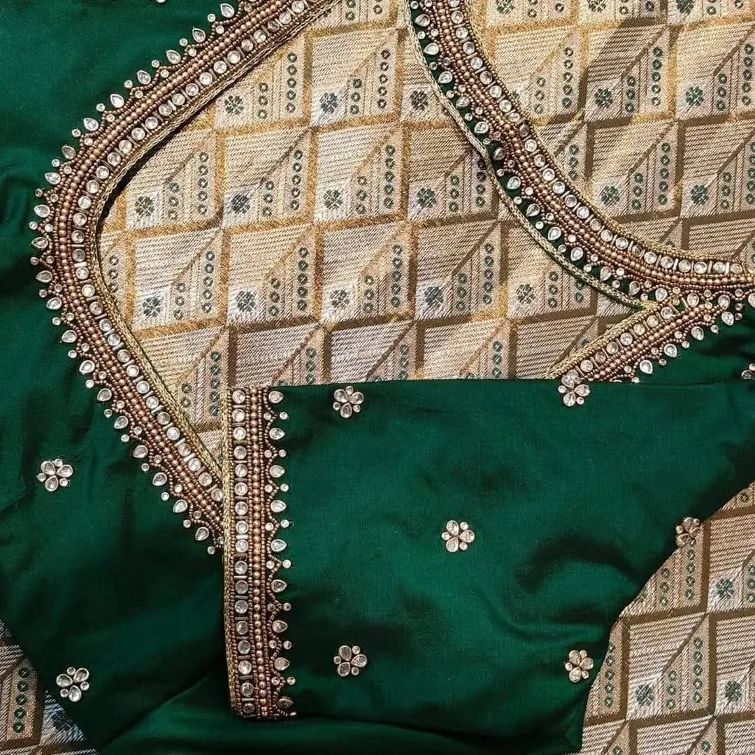 Elegant Bottle Green Silver Handwork Blouse  Affordable Designer Collection