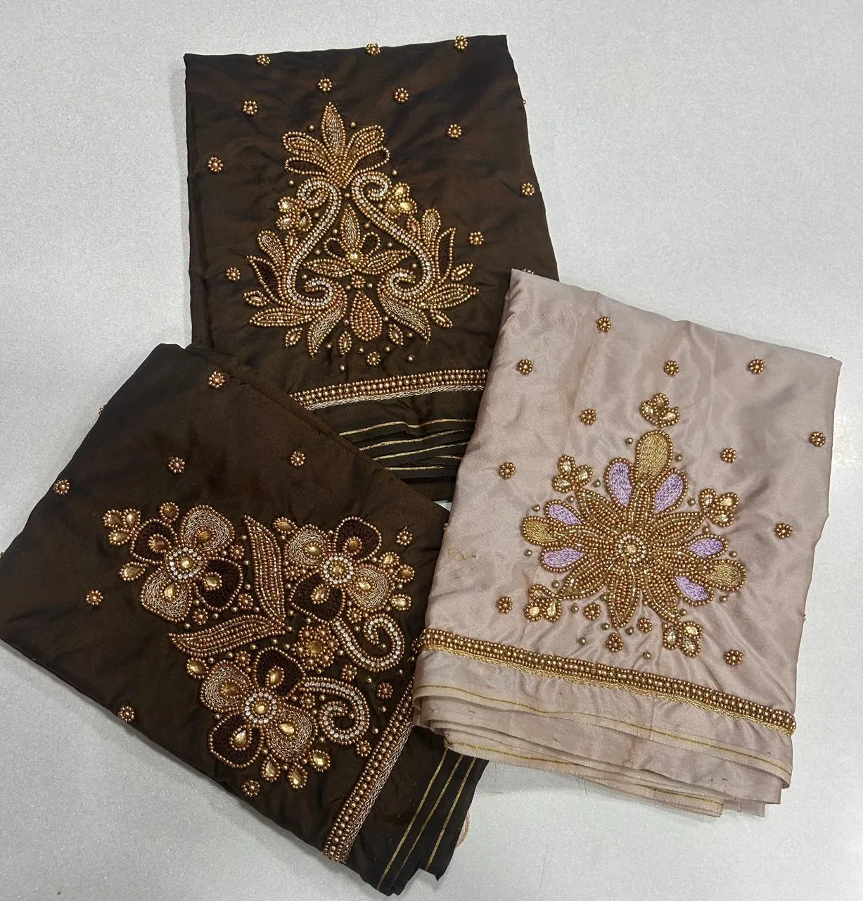 Elegant Coffee Brown Aari Work Blouse Custom Sizes Budget-Friendly Luxury - Image 7