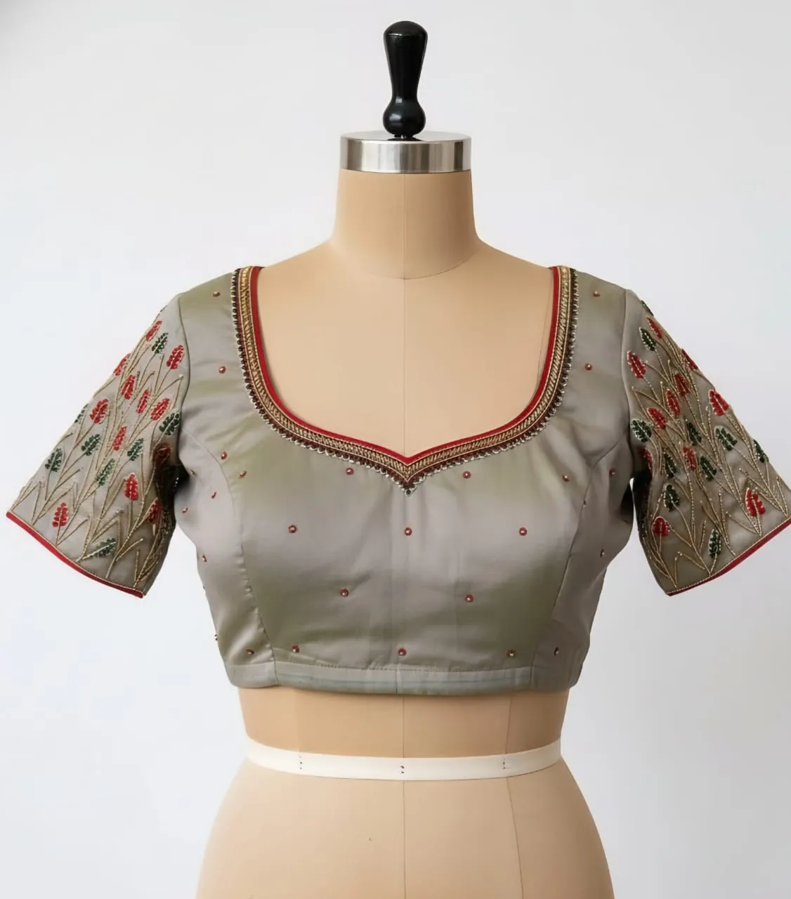 Elegant Grey Thread Maggam Work Blouse  Custom Size Designer Blouse at Budget Price