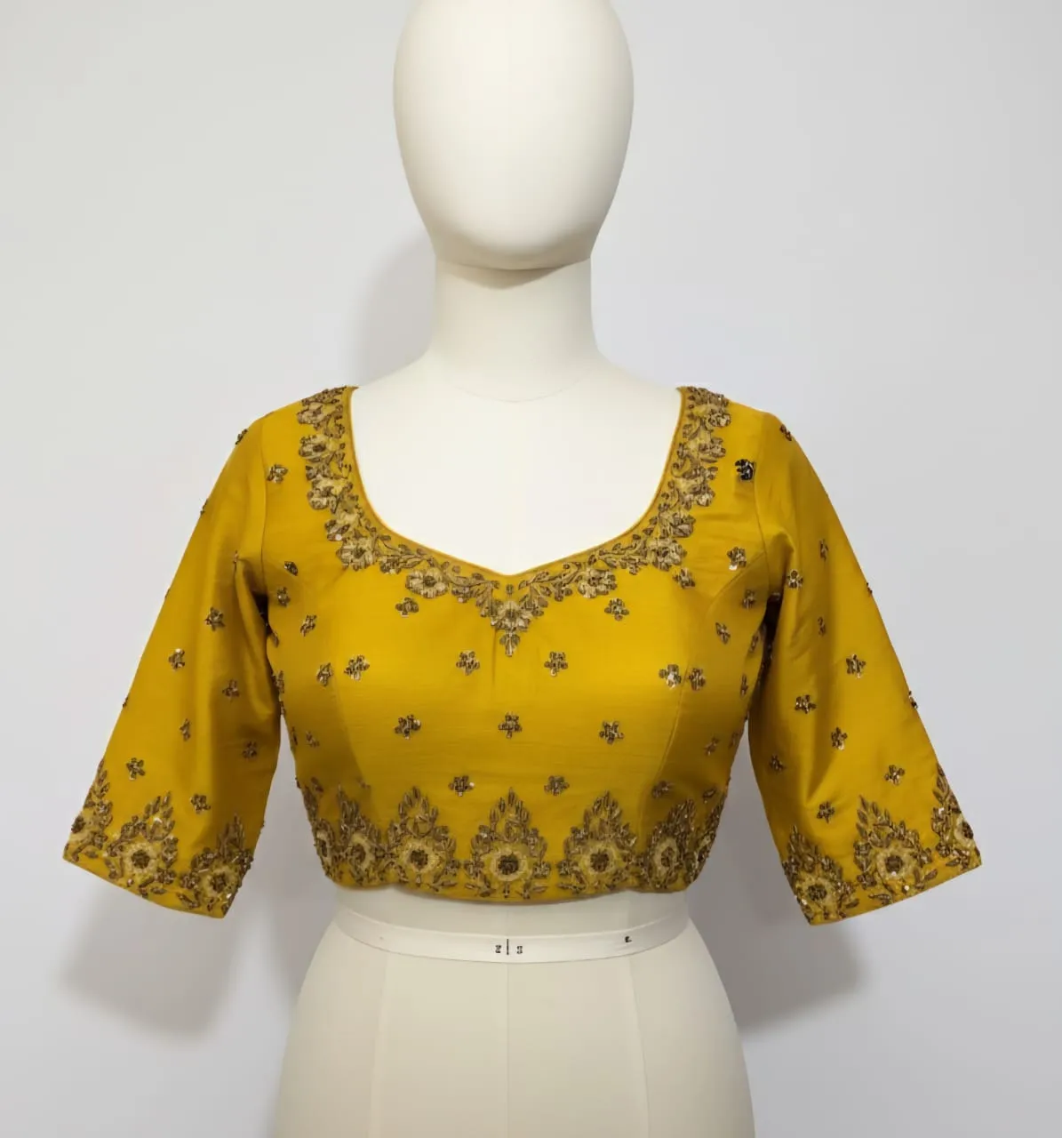 Elegant Yellow Zardosi Maggam Bridal Blouse  High-Quality Craftsmanship Custom Tailoring Available