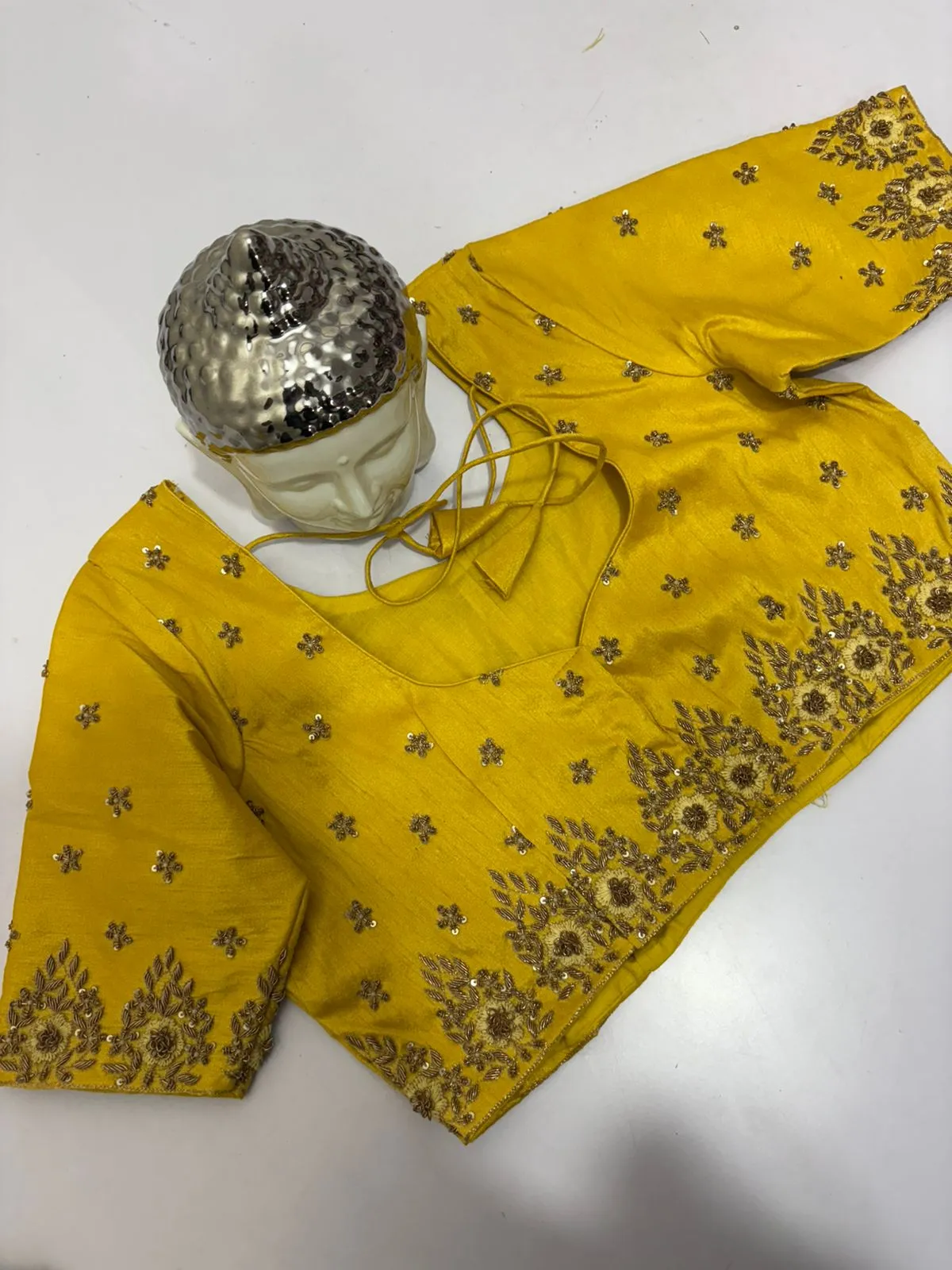 Elegant Yellow Zardosi Maggam Bridal Blouse High-Quality Craftsmanship Custom Tailoring Available - Image 2
