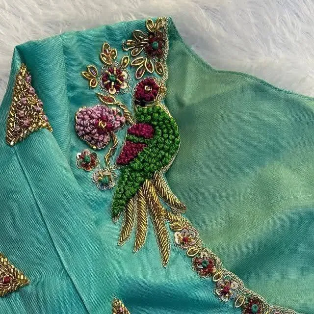 Exclusive Rama Green Bird Design Maggam Work Blouse  WeddingReady  Best Budget Deal