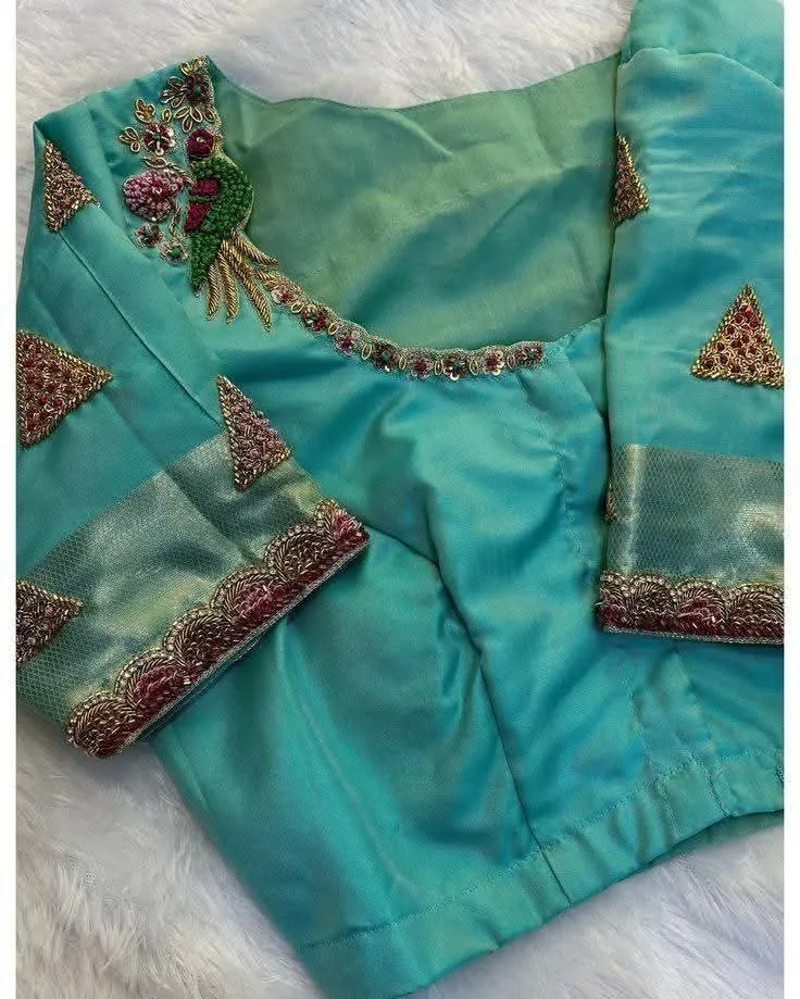 Exclusive Rama Green Bird Design Maggam Work Blouse WeddingReady Best Budget Deal - Image 2