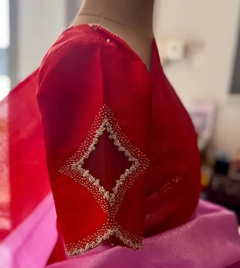 Exclusive Red Cutwork Maggam Bridal Blouse HighValue Grand Zardosi Finish - Image 2