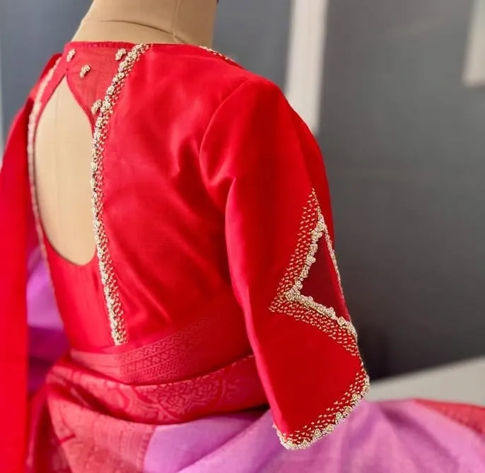 Exclusive Red Cutwork Maggam Bridal Blouse HighValue Grand Zardosi Finish - Image 3