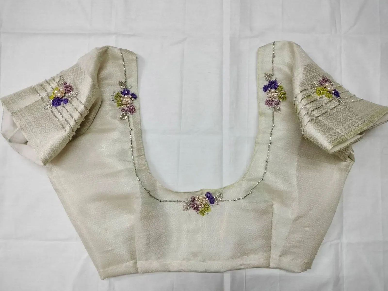 Exclusive Silver Maggam Work Net Blouse  High-Finish Zardosi Design Online