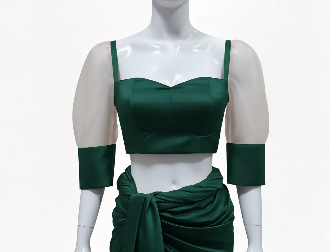 Exclusive Sweetheart Neck Maggam Work Blouse Elegant Net Sleeve Design - Image 2