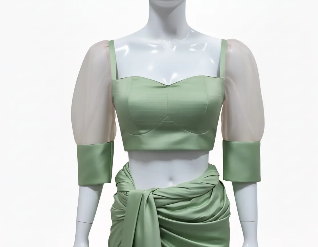 Exclusive Sweetheart Neck Maggam Work Blouse Elegant Net Sleeve Design - Image 3