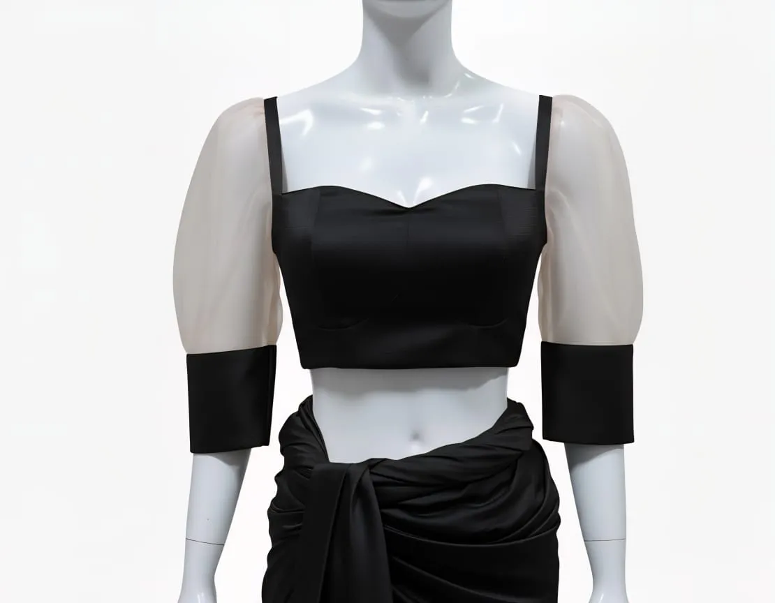 Exclusive Sweetheart Neck Maggam Work Blouse Elegant Net Sleeve Design - Image 4