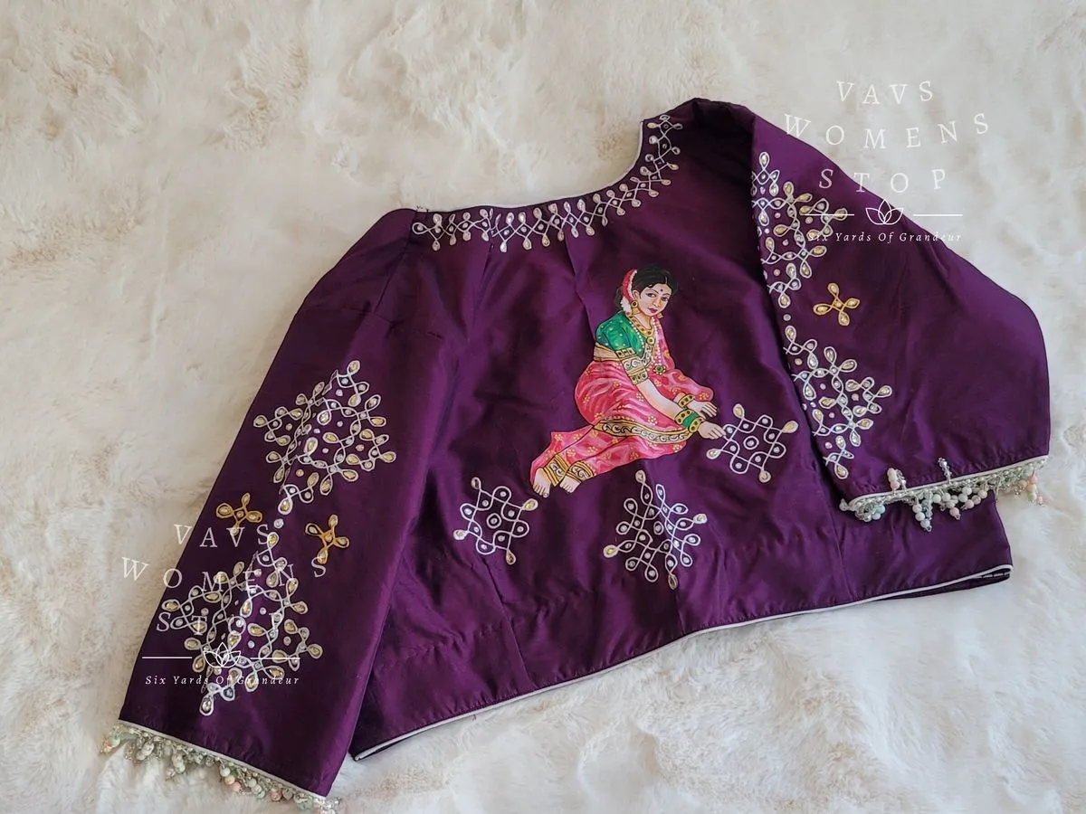 Exclusive Wine Traditional Maggam Work Blouse Designer Aari Detailing Limited-Time Offer - Image 2