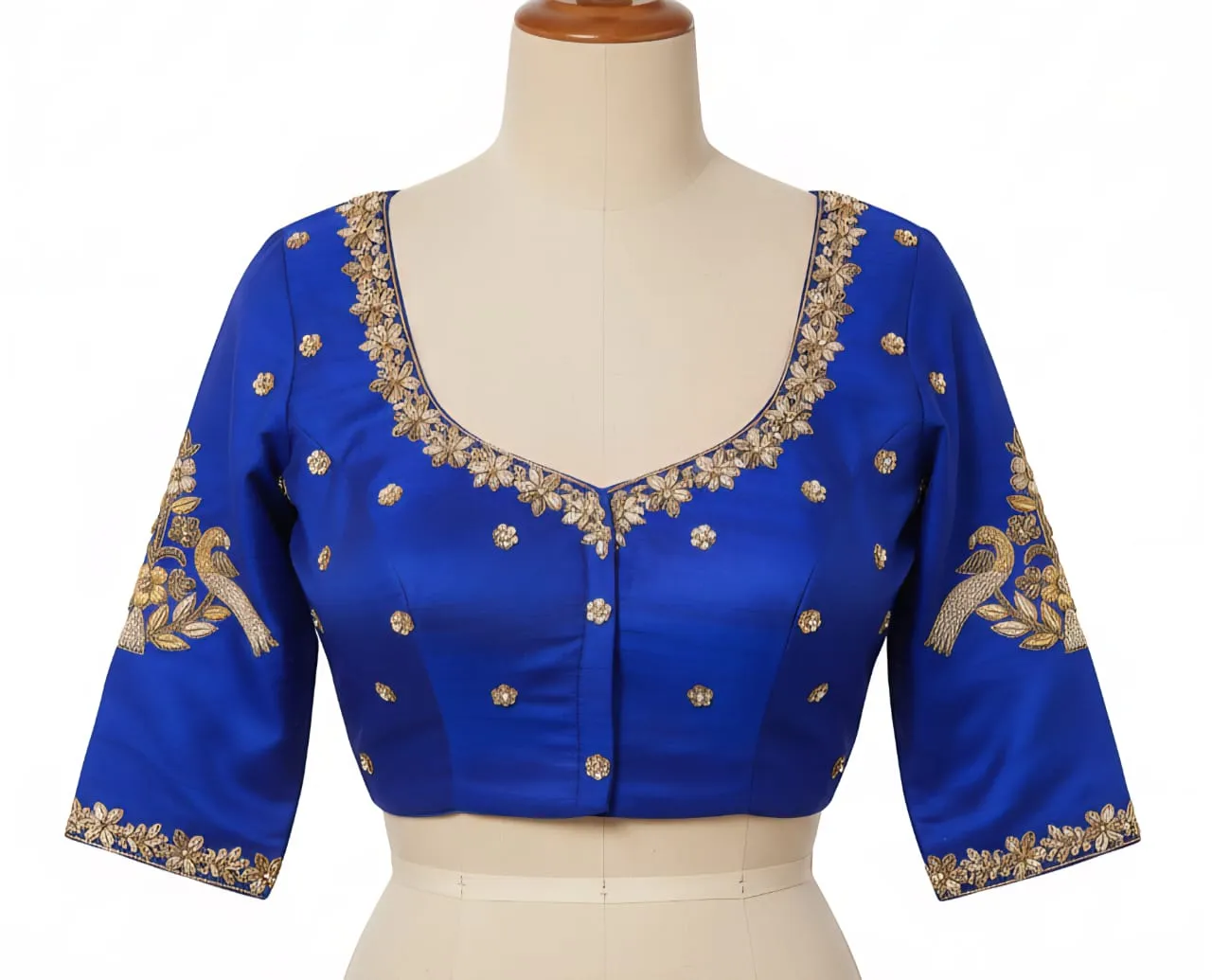 Exquisite Royal Blue Peacock Zardosi Maggam Work Blouse  Bridal Elegance Tailored for You