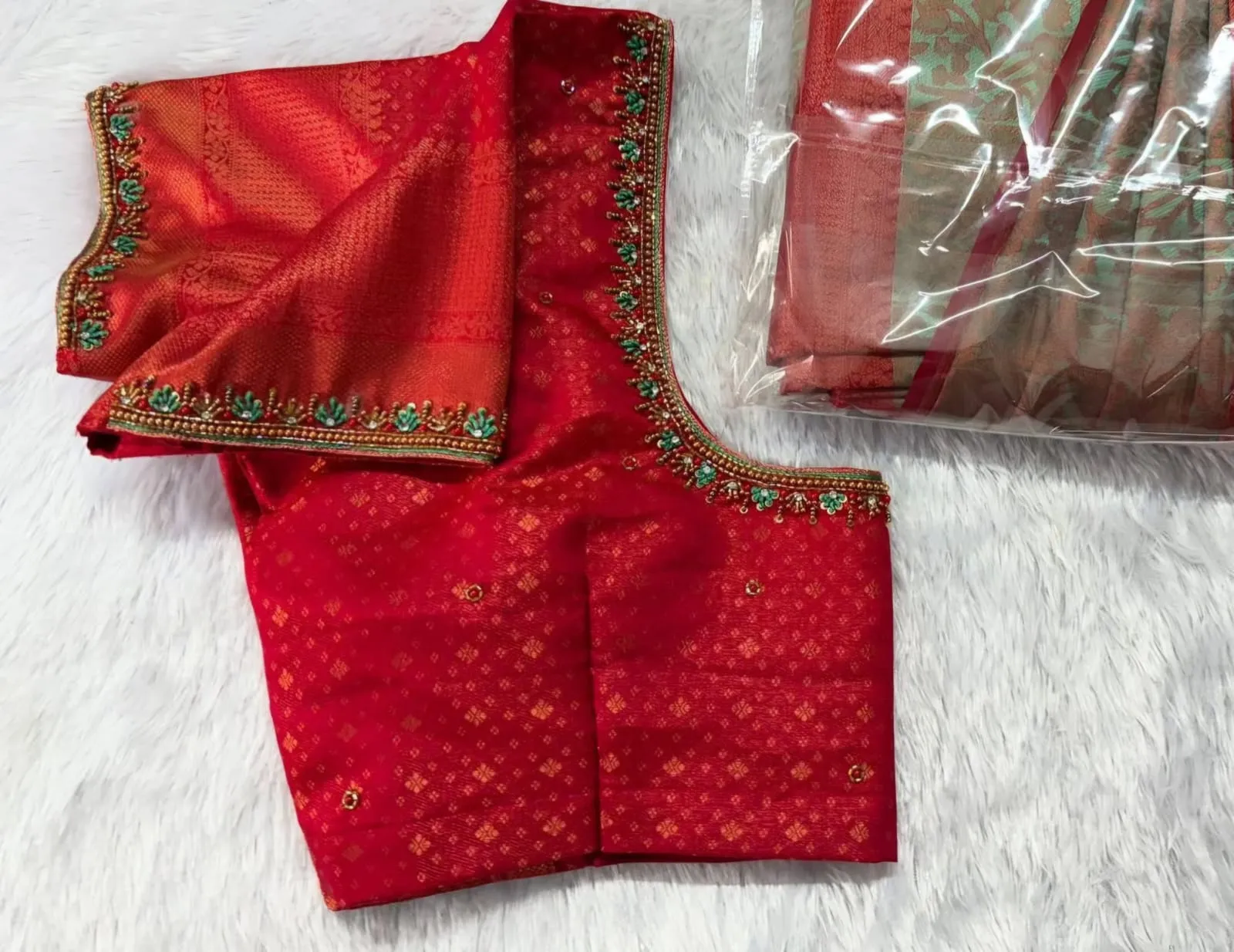 Fresh Red Minimal Maggam Work Blouse  Budget-Friendly Designer Wear Online