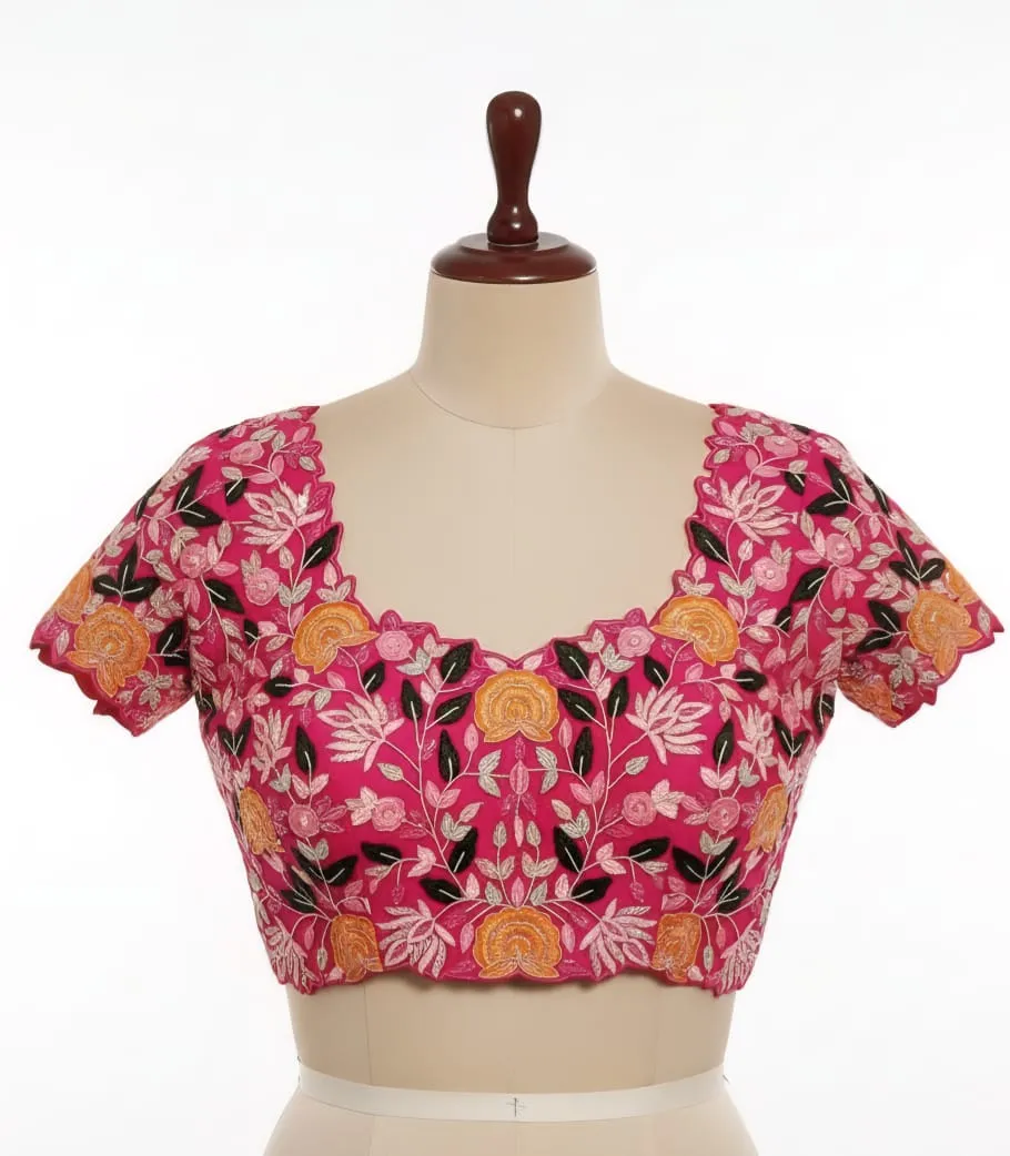 Glamorous Pink Bridal Blouse with Intricate Maggam  Cutwork Detailing