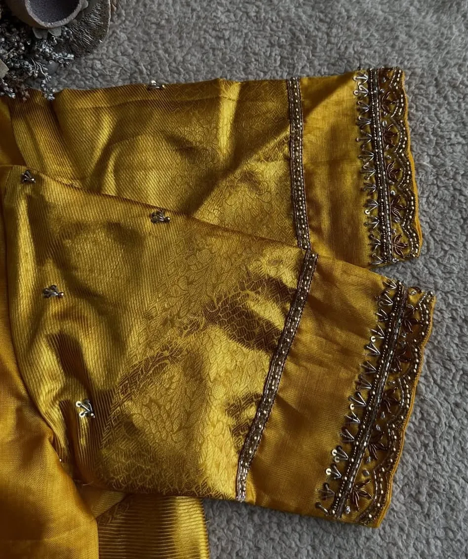 Golden Yellow Festive Zardosi Blouse High-Quality Maggam Work at Best Price