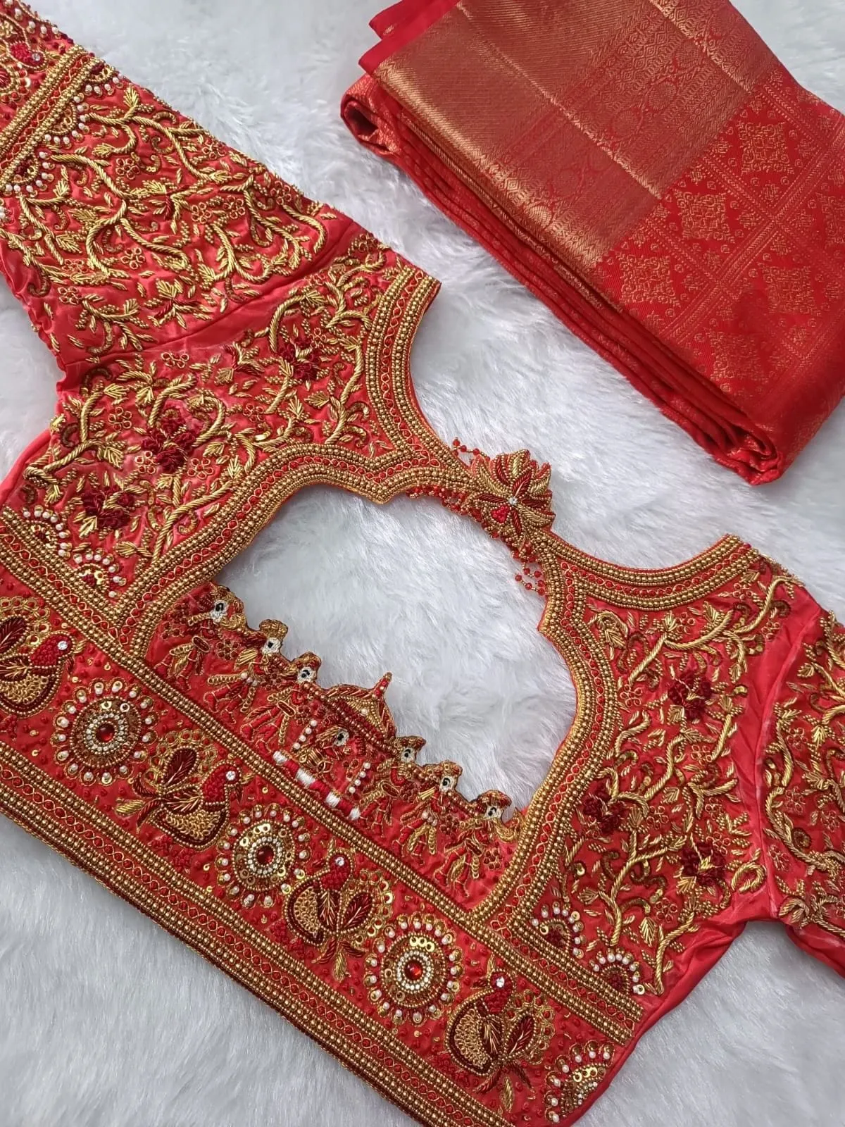 Grand Bridal Palki Zardosi Maggam Work Blouse  Red Wedding Edition  Affordable Custom Sizes