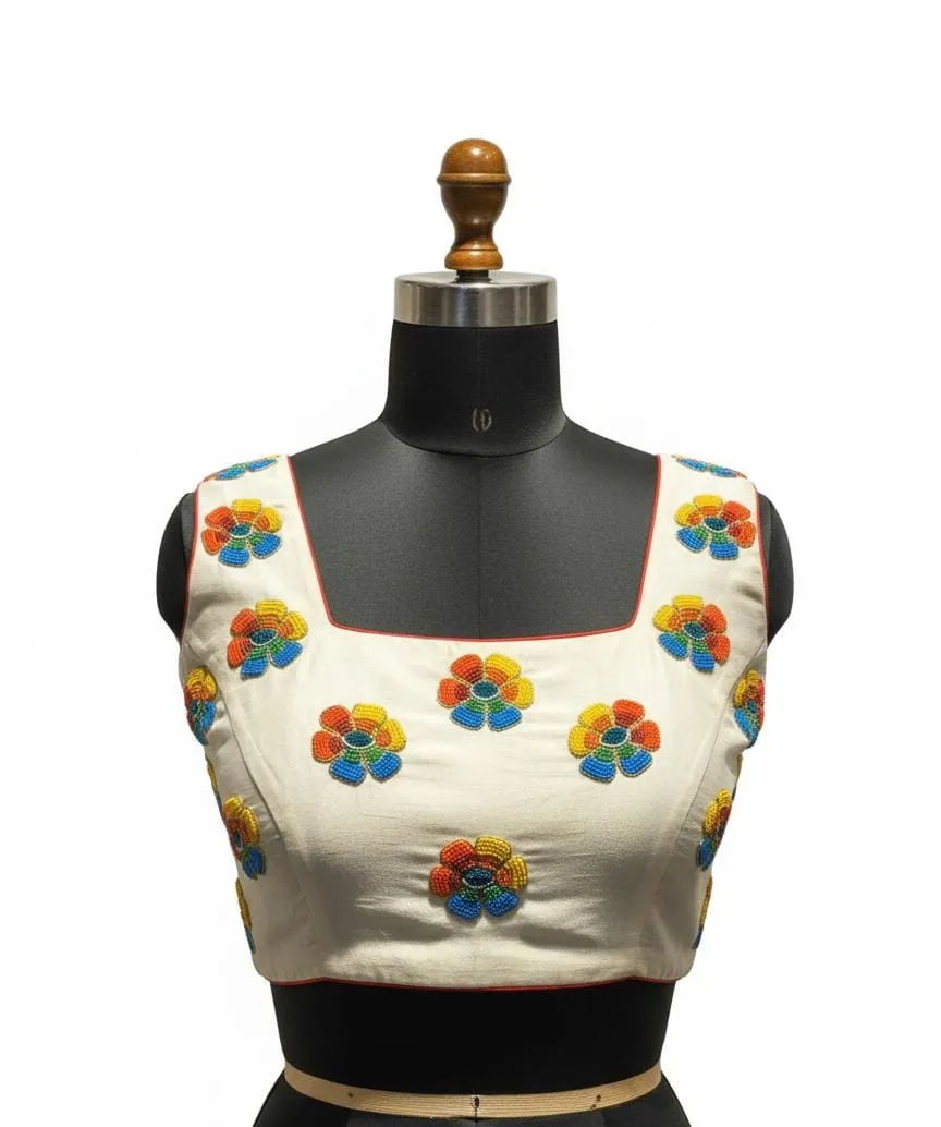 Half White Blossom Maggam Work Blouse  Elegant Bridal Edit