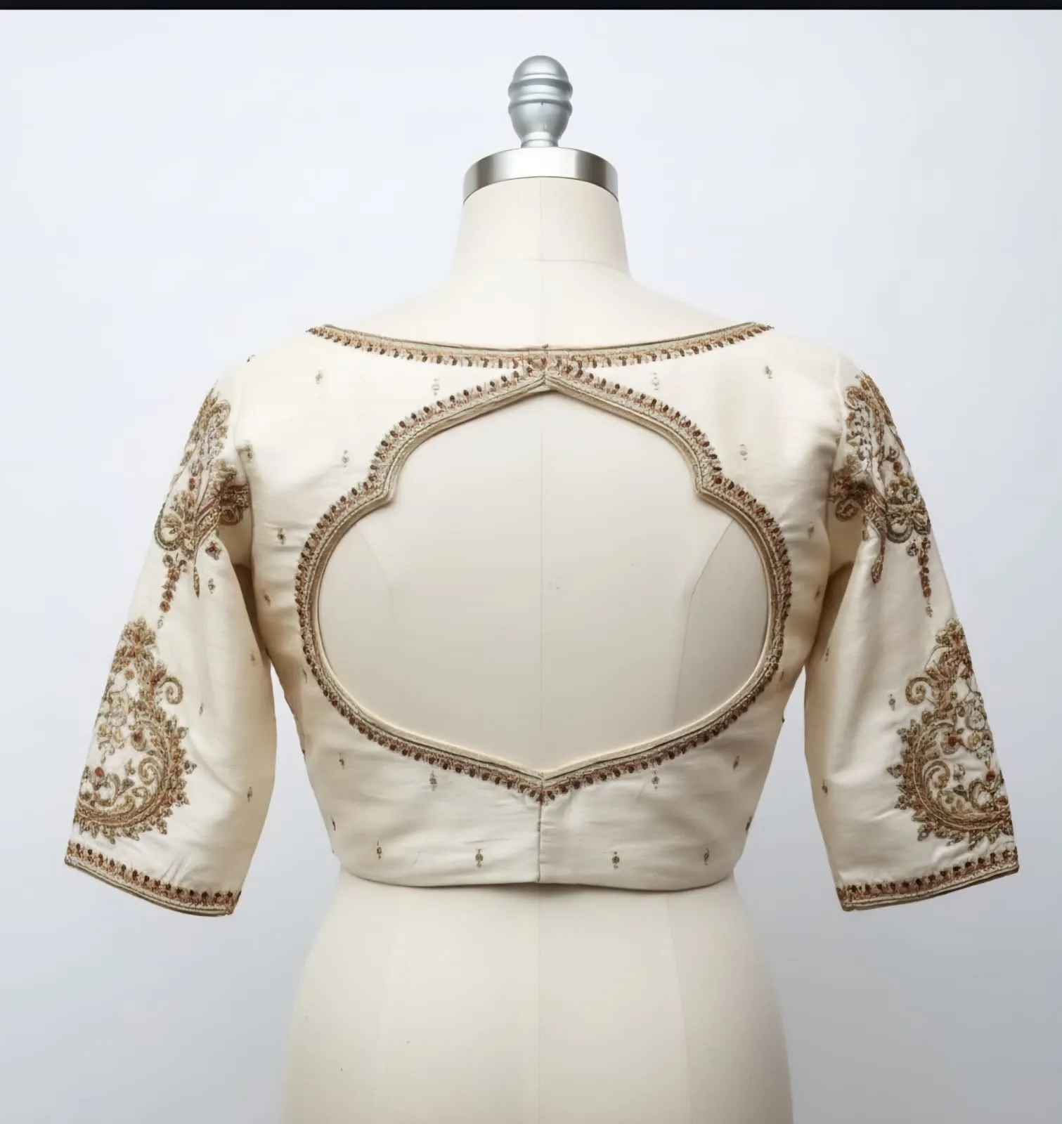 Half White Bridal Maggam Work Blouse  Royal Zardosi Embroidery  Custom Size Perfection