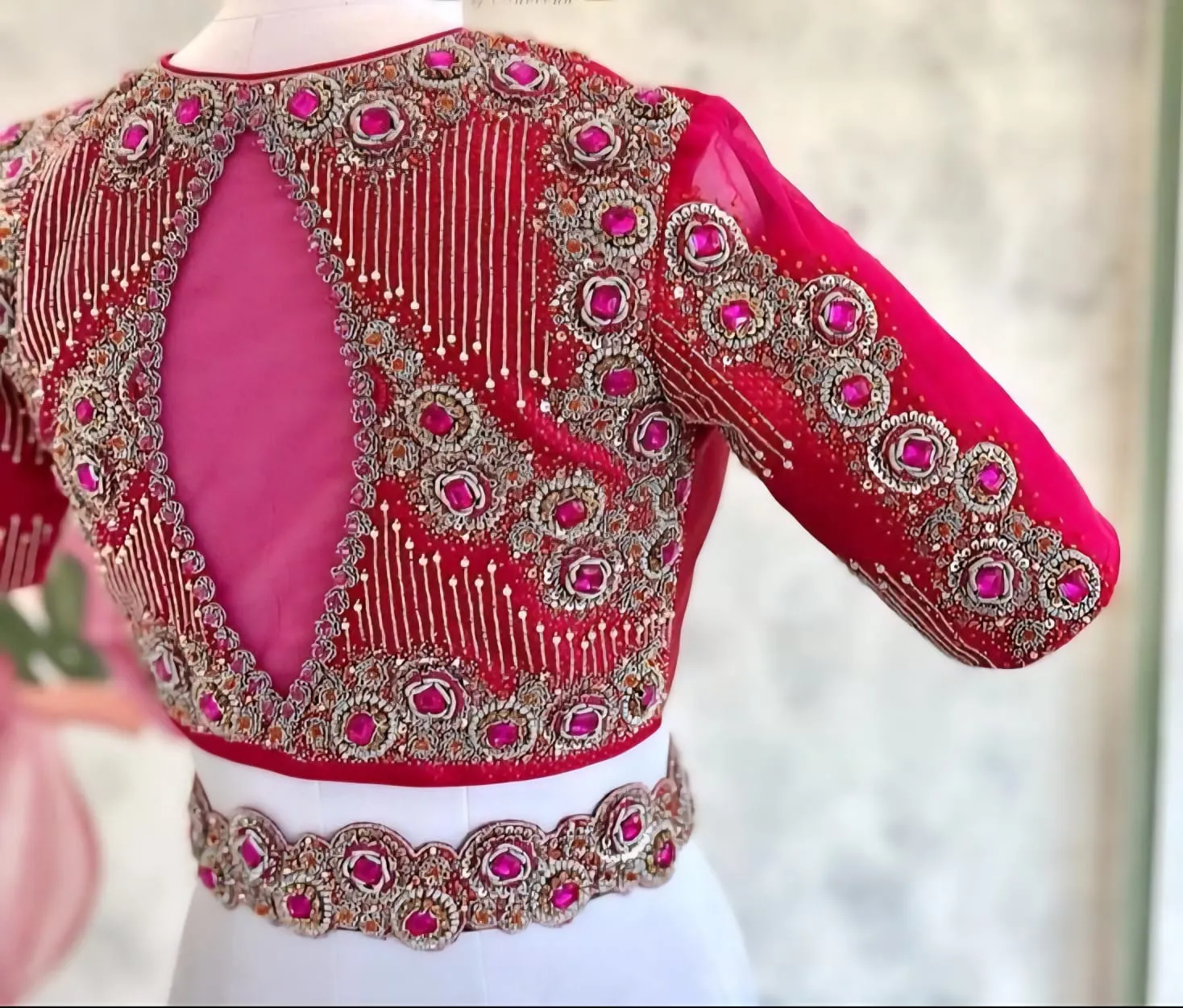 High-End Pink Bridal Heavy Maggam Work Blouse  Ready-Made Designer Edition