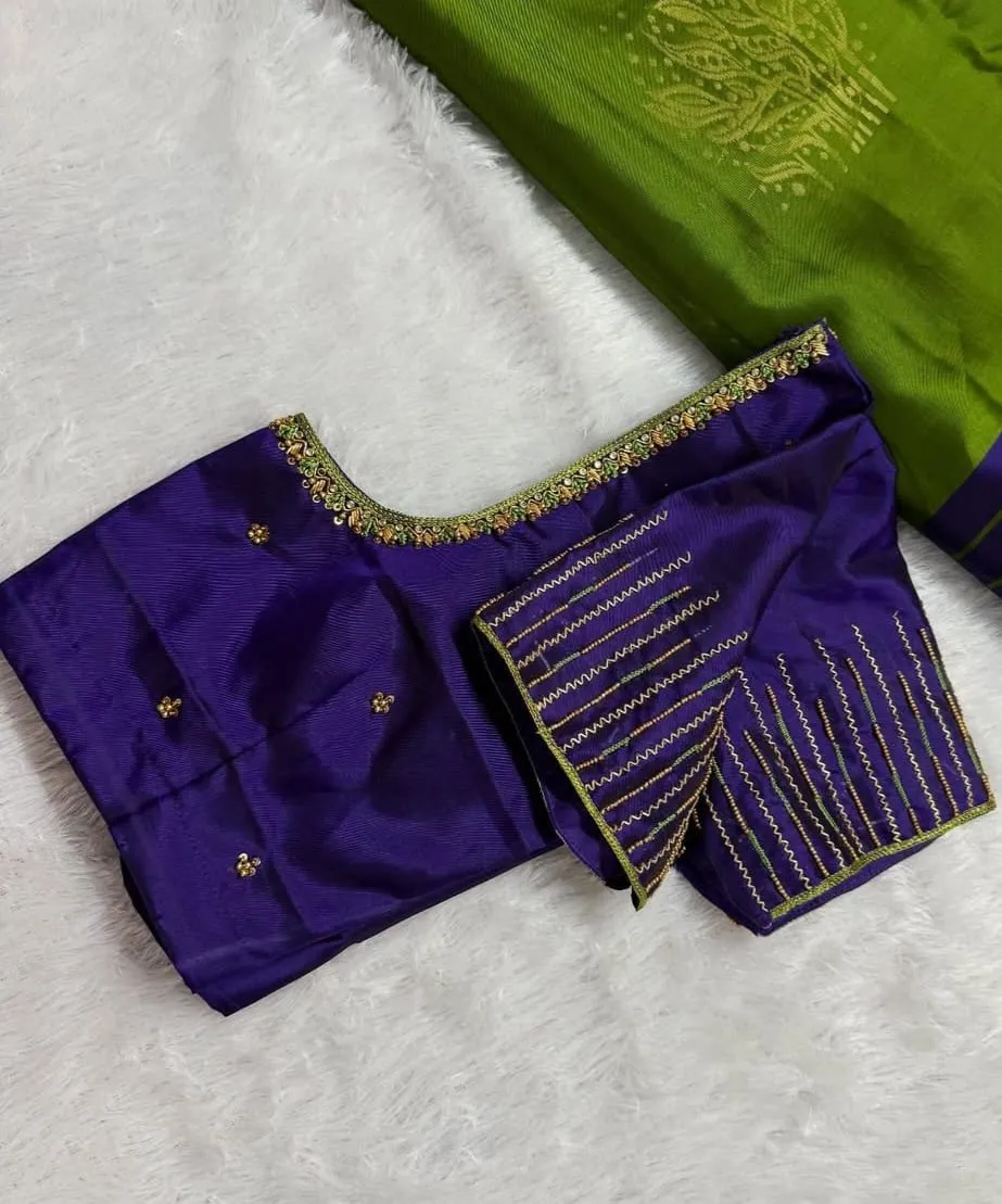 Latest Blue Zardosi Maggam Work Blouse  Elegant Minimaland Affordable