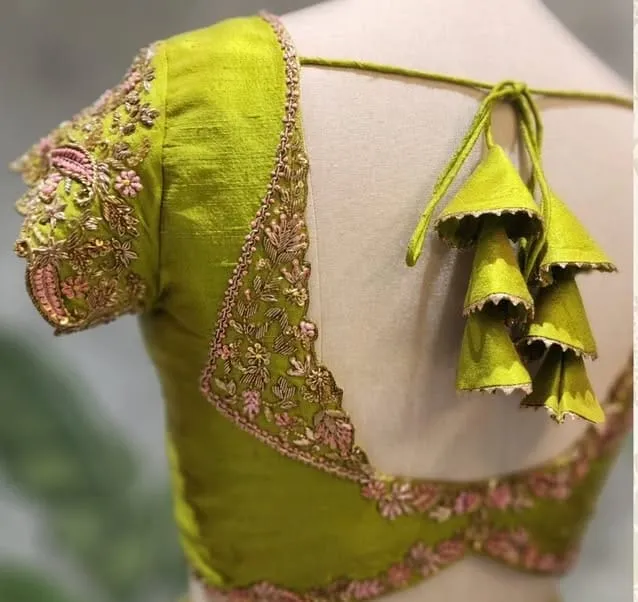 Latest Parrot Green Maggam Work Blouse  Trendy Thread Design Under Budget