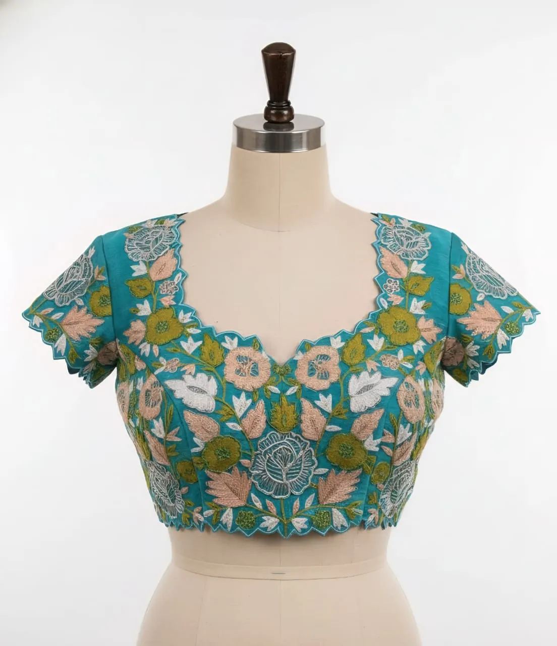 Latest Sky Blue Bridal Blouse DesignHandcrafted Maggam Cutwork Beauty Festive Offer