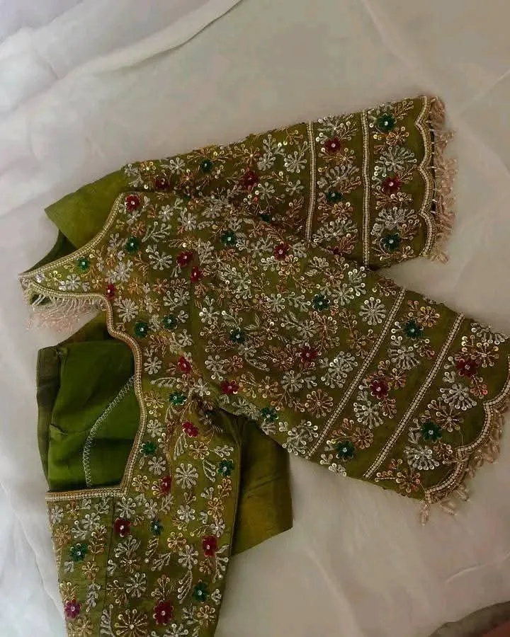 Light Mehendi Green Grand Wedding Maggam Work Bridal Blouse Premium Bridal Look on a Budget - Image 2