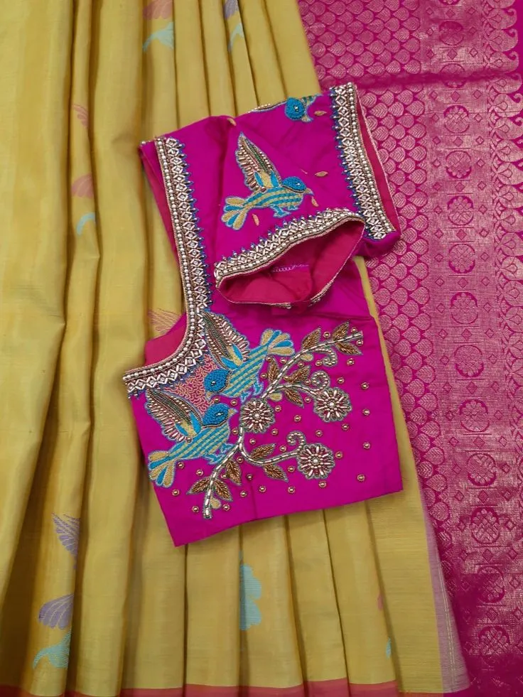 Luxury Pink Birds Maggam Work Blouse  Latest Trending Ready-to-Wear Designer Piece