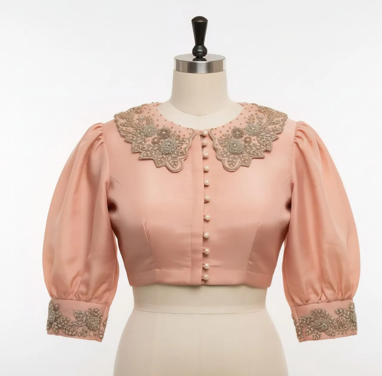 Luxury Redefined  Peach Collar Neck Aari  Maggam Work Blouse  Shop the Offer Now