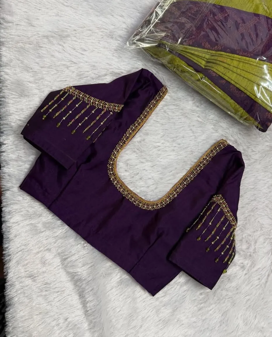 Minimal Maggam Work Blouse in Deep Purple  Shop Premium Quality on a Budget