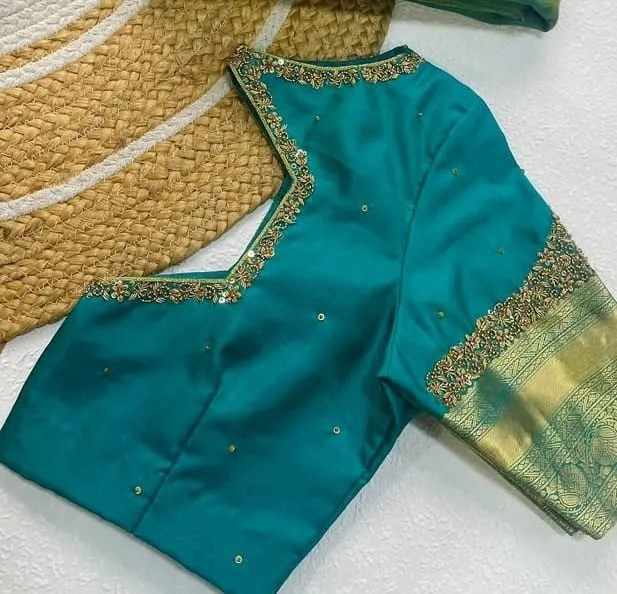 MustHave Rama Blue Vanki Maggam Work Blouse Affordable Premium Designer Wear