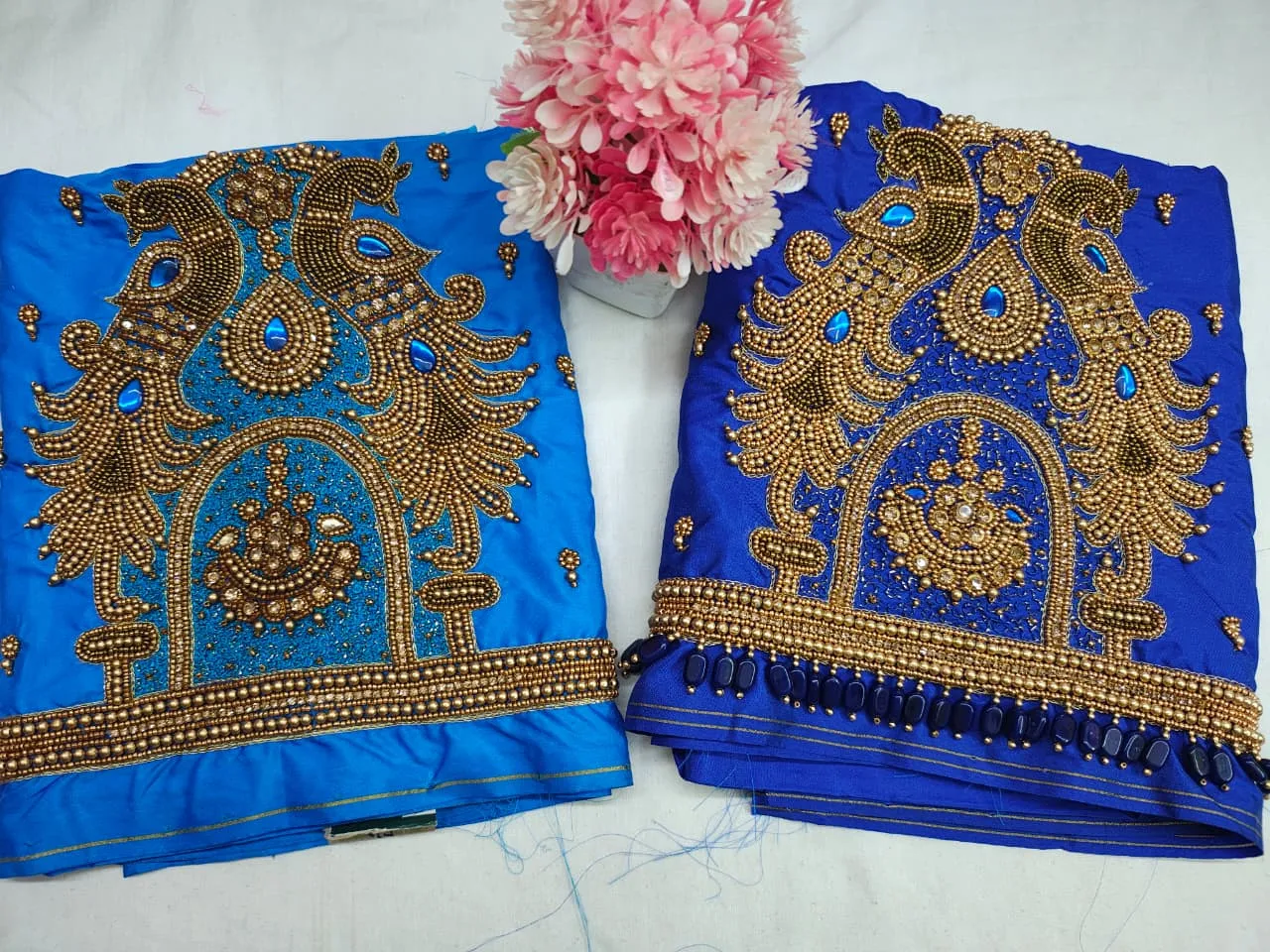 Navy Blue Peacock Aari Work Blouse Premium Handcrafted Design at Budget Price Custom Sizes Available - Image 3