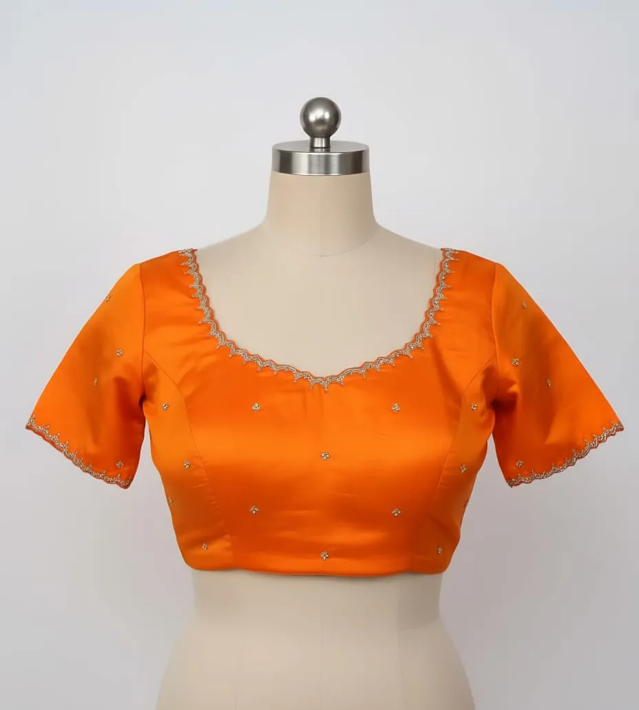 New LaunchOrange Silver Work Maggam Blouse  Stylish Cutwork Masterpiece