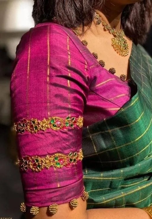 Opulent Pink Kundan Zardosi Maggam Blouse  HighValue Designer Craftsmanship