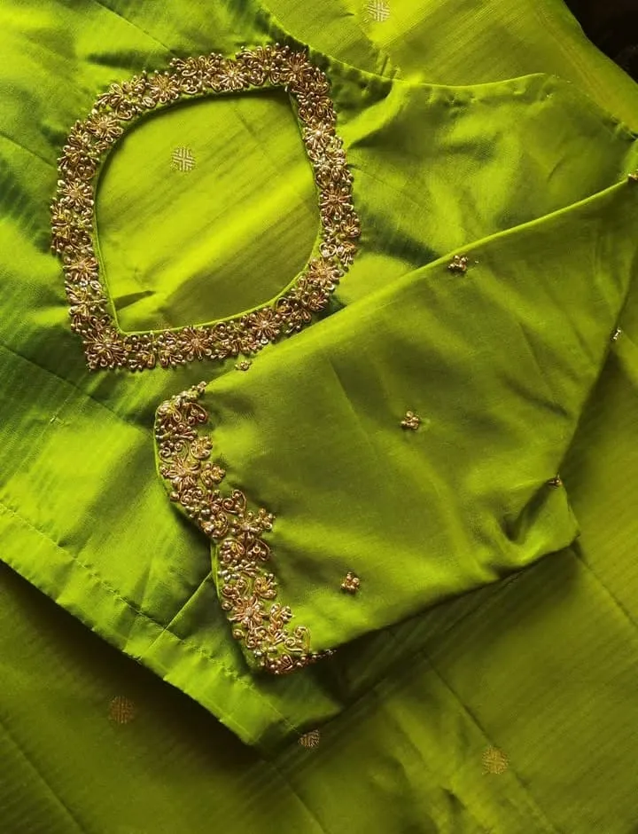 Parrot Green Maggam Work Blouse  Premium Designer Piece at an Unbeatable Budget Price