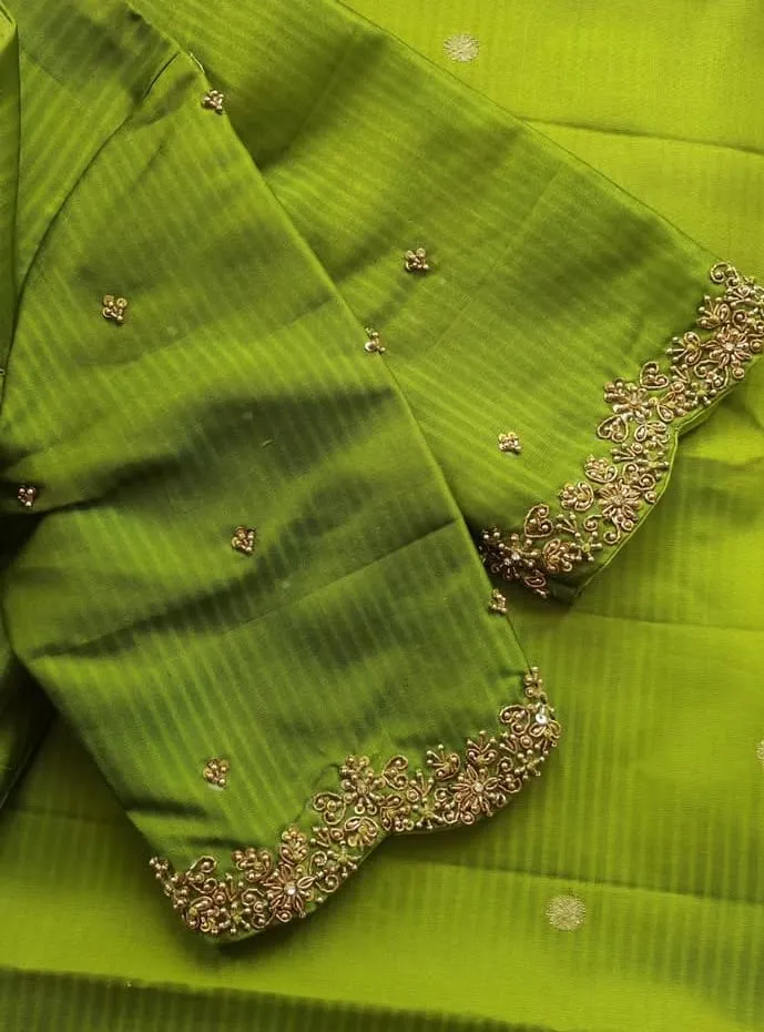 Parrot Green Maggam Work Blouse Premium Designer Piece at an Unbeatable Budget Price - Image 2