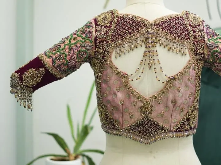 Peach Wedding Bridal Zardosi Maggam Work Blouse  Grand Design at a BudgetFriendly Price