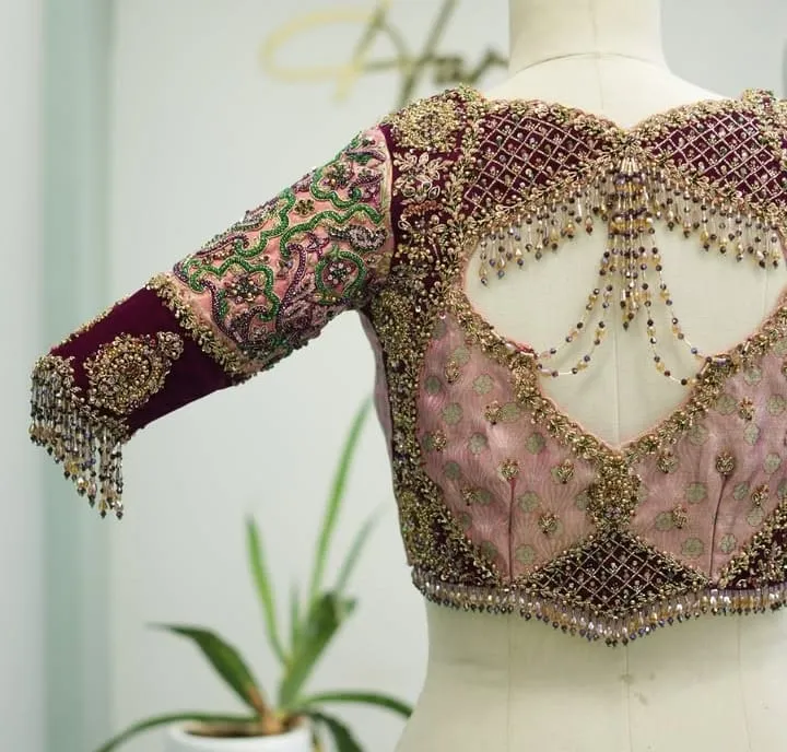 Peach Wedding Bridal Zardosi Maggam Work Blouse Grand Design at a BudgetFriendly Price - Image 3