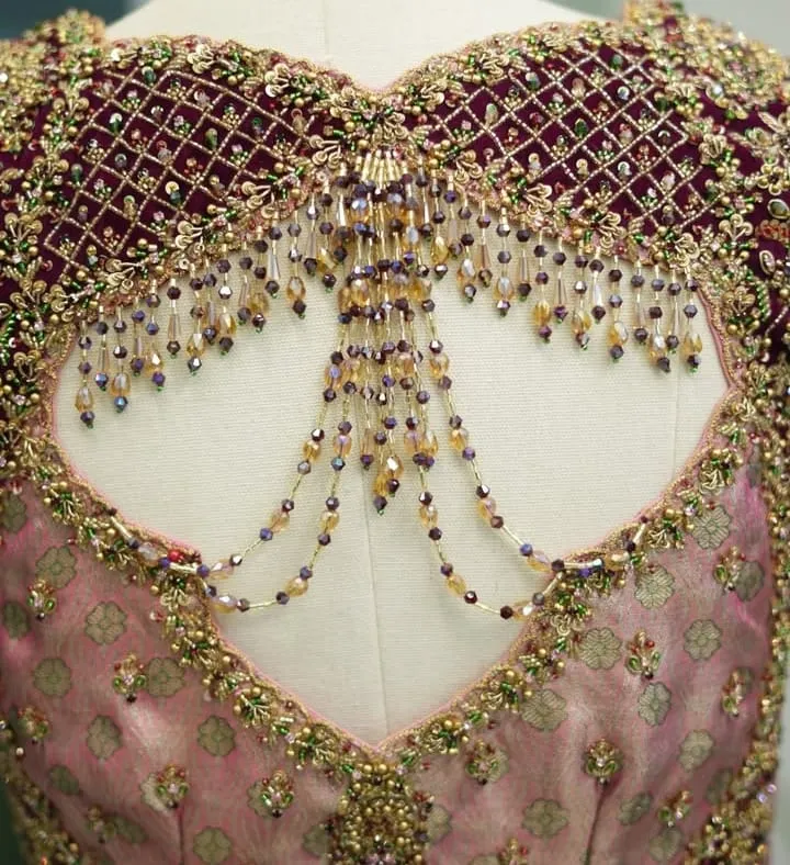Peach Wedding Bridal Zardosi Maggam Work Blouse Grand Design at a BudgetFriendly Price - Image 5