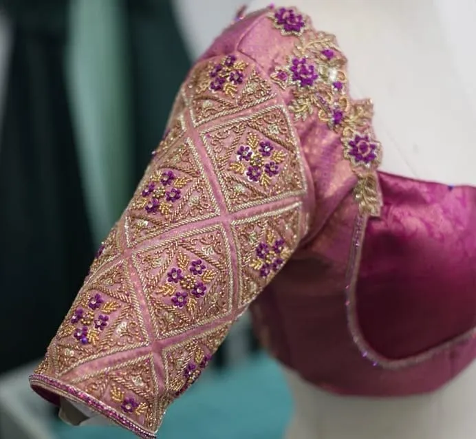 Premium Baby Pink Raw Silk Bridal Maggam Work Blouse  Gold & Silver All-Over Design  Budget Luxury Pick