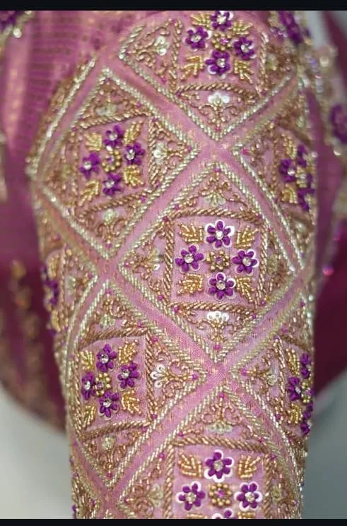 Premium Baby Pink Raw Silk Bridal Maggam Work Blouse Gold & Silver All-Over Design Budget Luxury Pick - Image 4