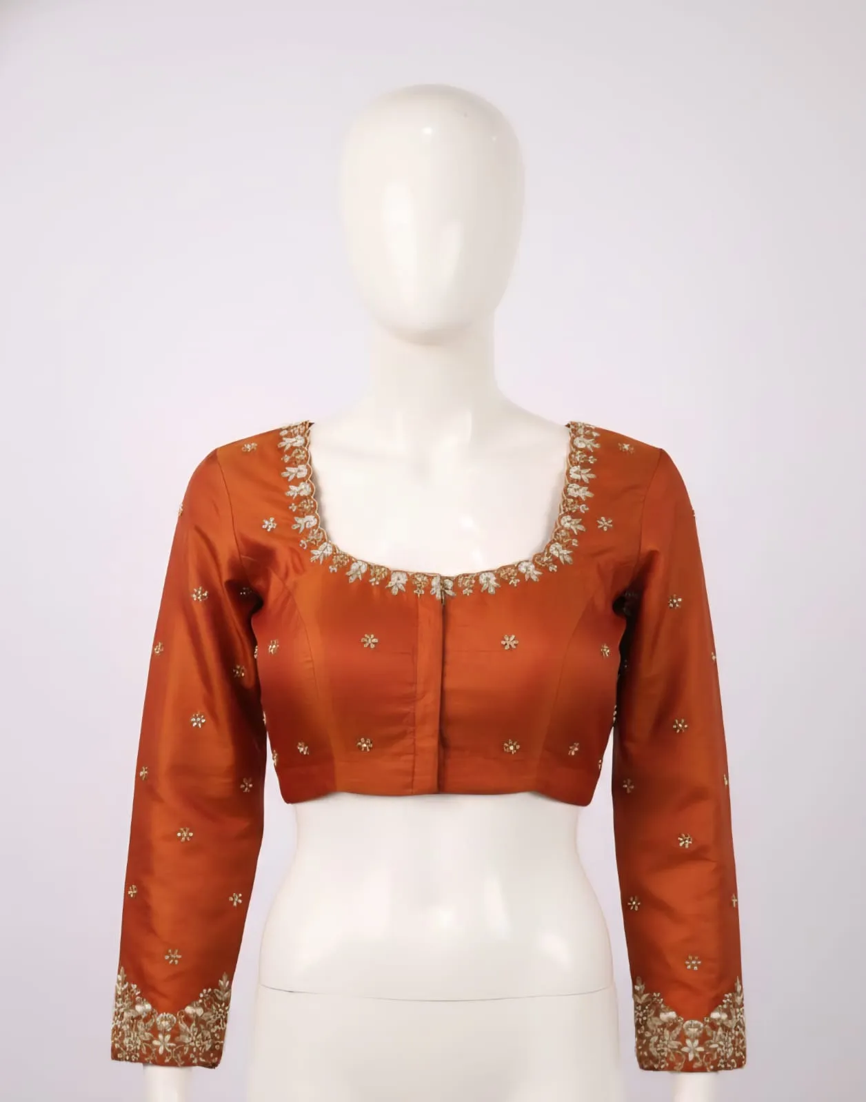 Premium Brick Red Zardosi Maggam Work Party Blouse  Timeless Designer Appeal