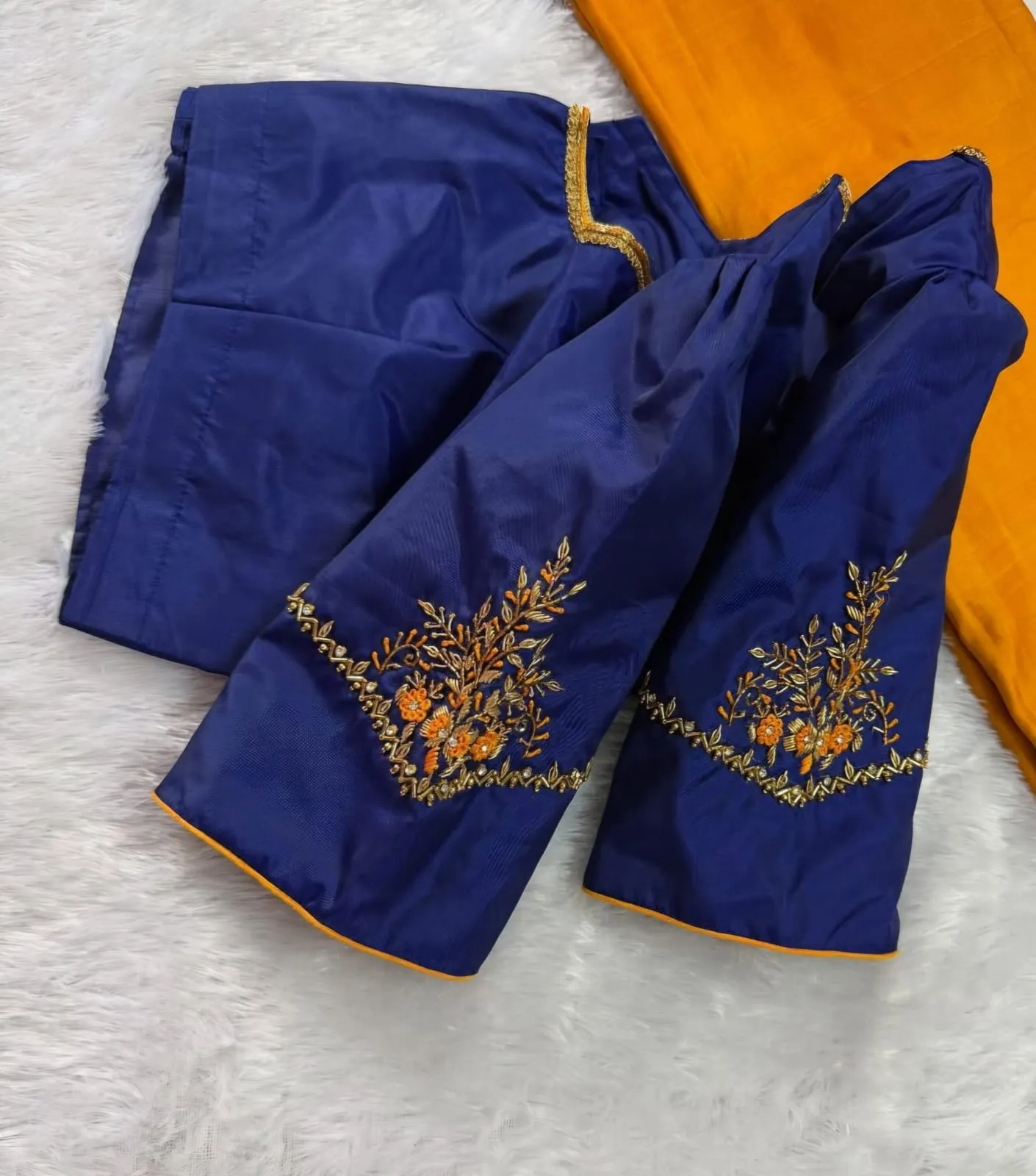 Premium-Look Navy Blue Maggam Work Blouse Under Budget  Floral Minimal Aari Design