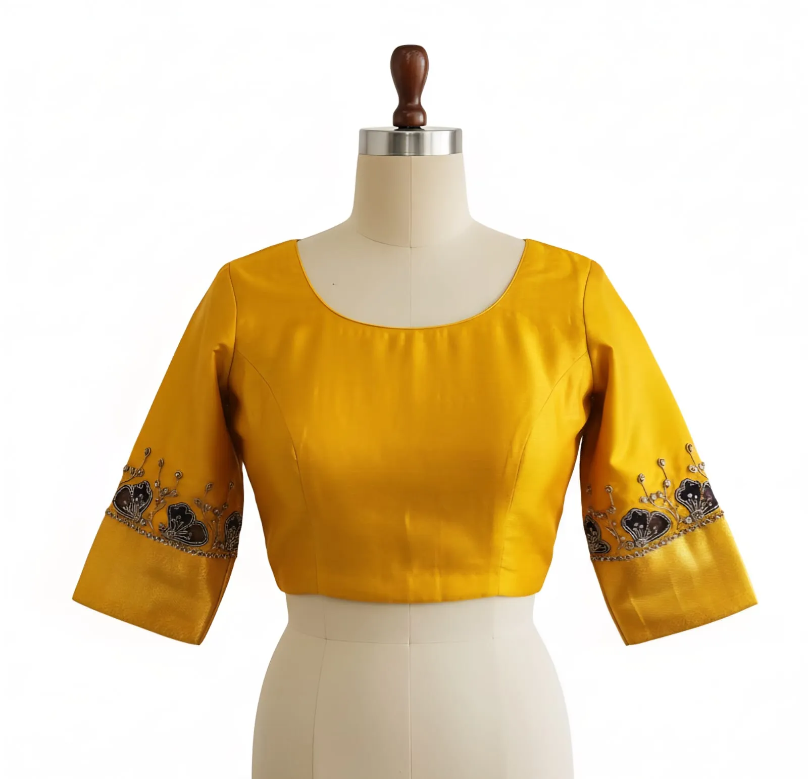 Premium Mustard Floral Embroidery Maggam Blouse Custom Sizes WalletFriendly Price