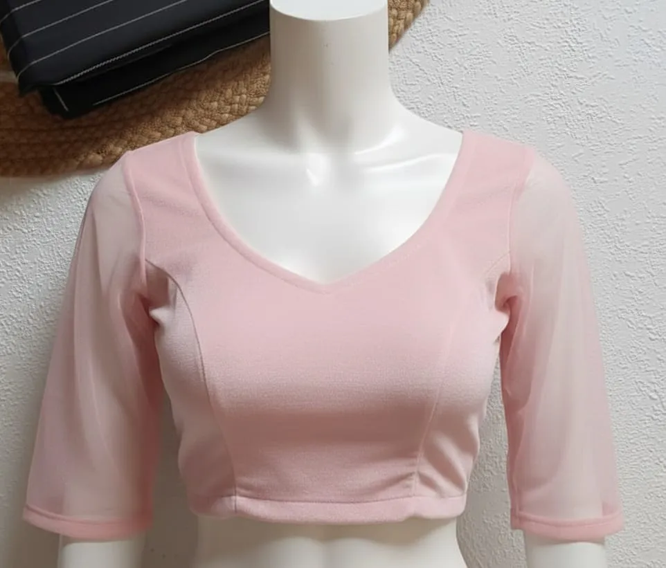 Premium Velvet Maroon Prince Cut Blouse with Net Sleeves Ready to Wear & Budget Friendly - Image 6