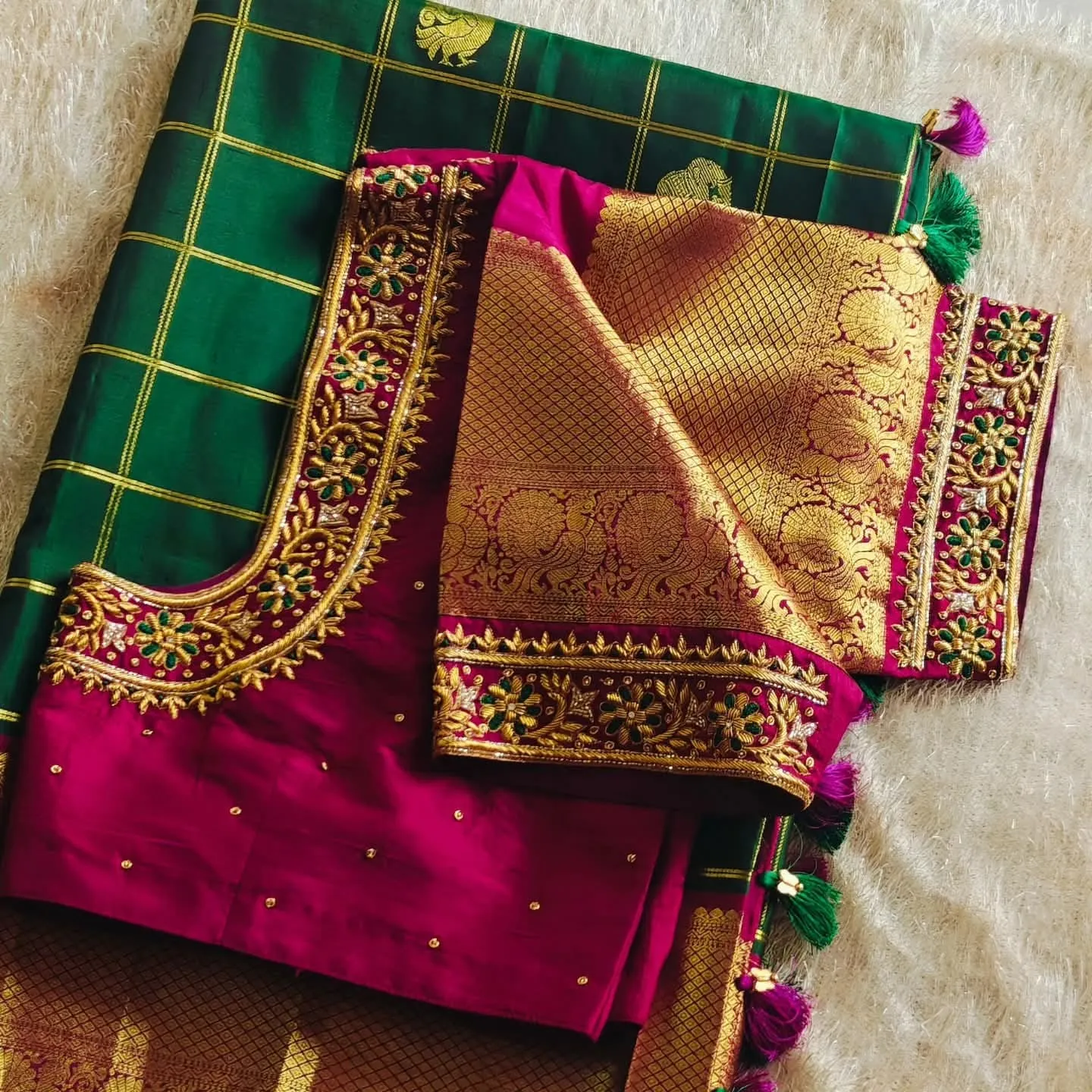 Purple-Pink Zardosi Maggam Work Blouse Trending Grand Design at Budget Price